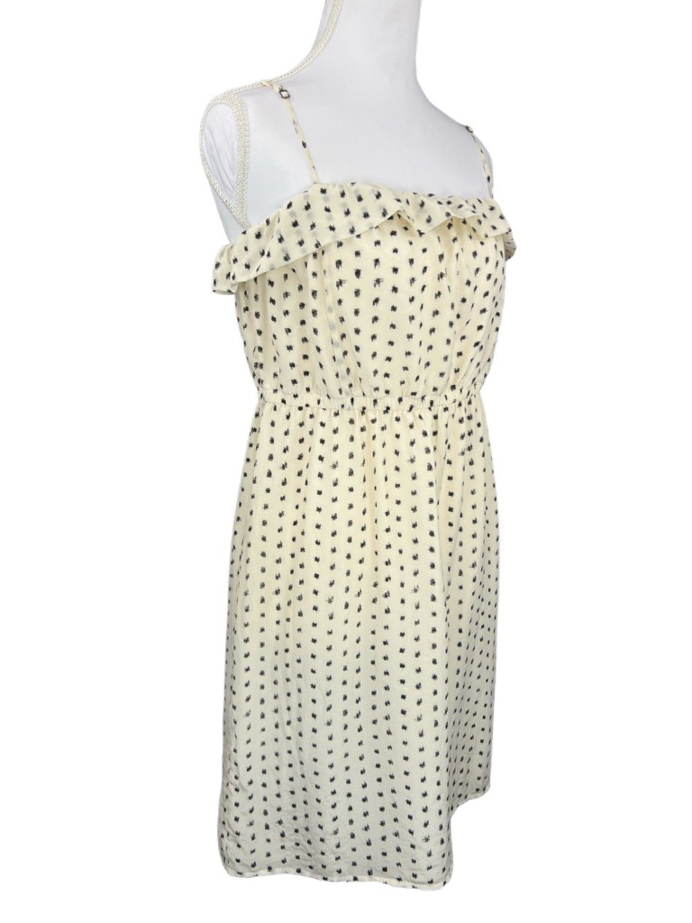 J.Crew Silk Ruffle Dress Women’s Size 2 Cream Black Dot Spaghetti Strap - Picture 2 of 6